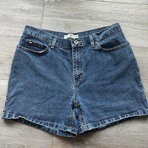 Vtg Tommy Hilfiger Jean Shorts Womens Sz 8 Blue Denim Y2k Flag‎ Logo